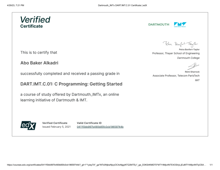 C Programming Getting started Certificate